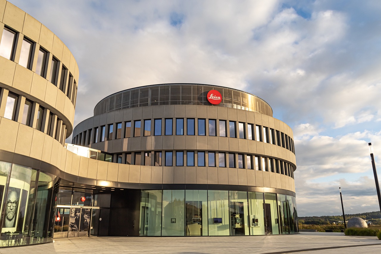 front view of a beautiful circular shaped, office building