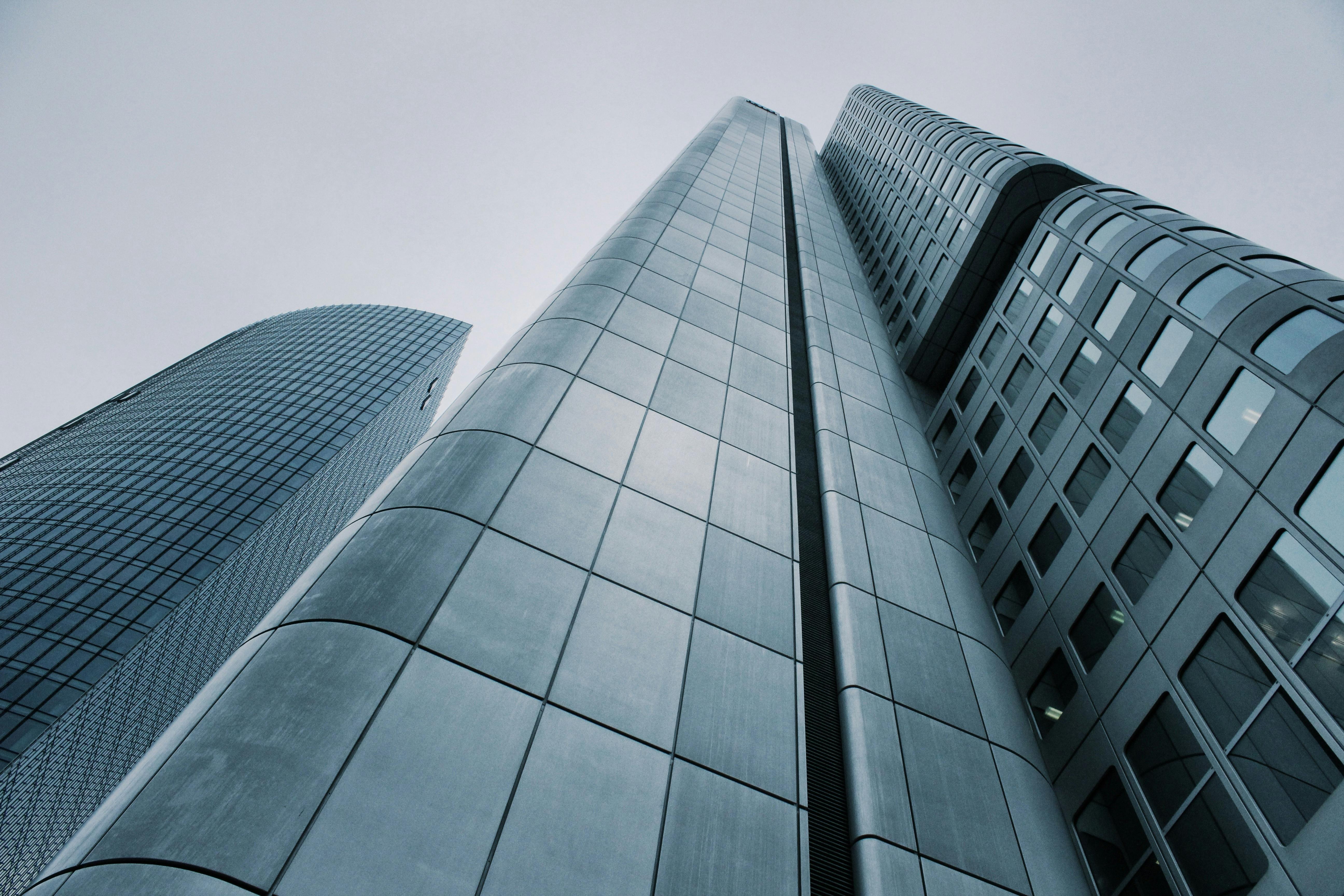 upward view of a skyscraper office building.